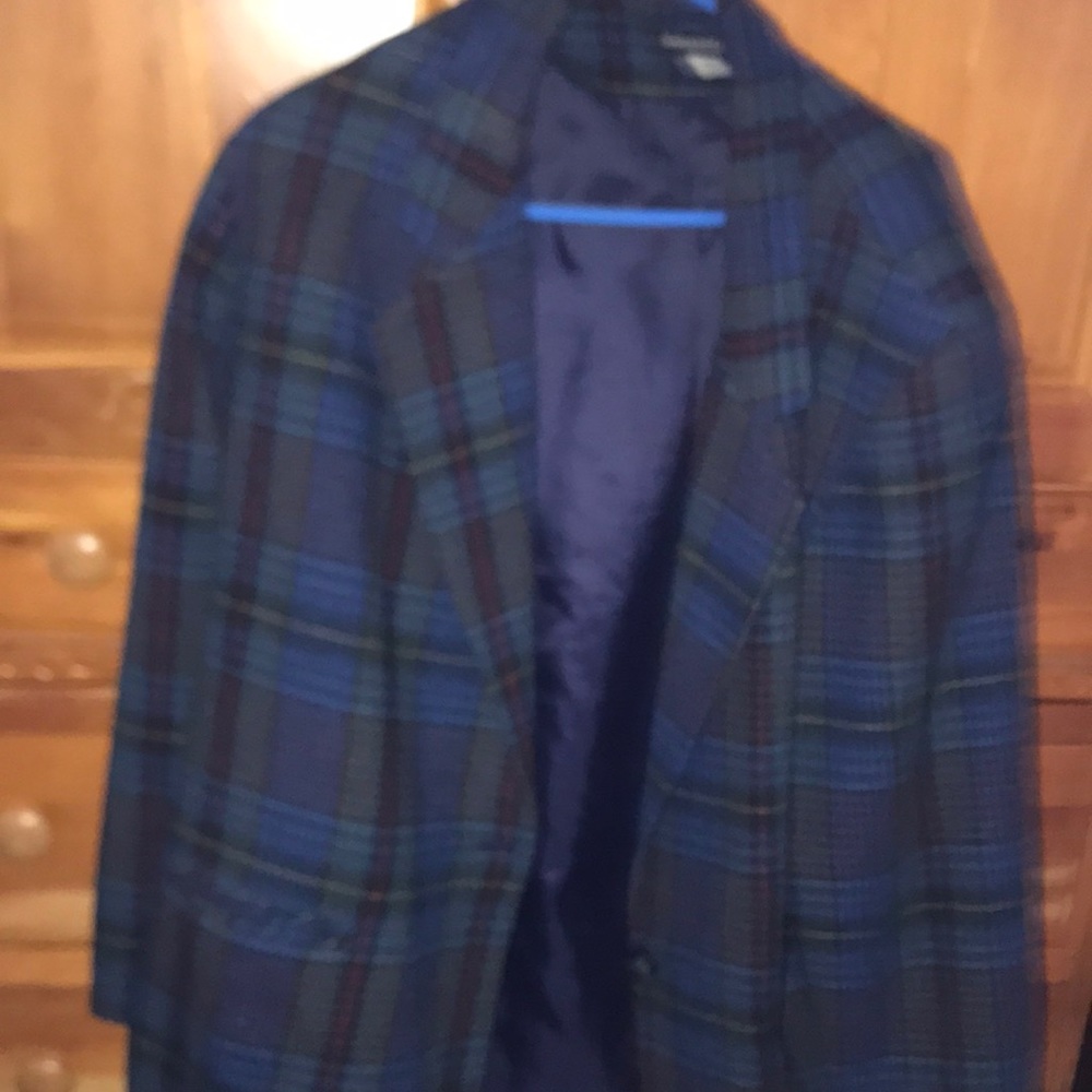 Beautiful blue plaid suit jacket wool